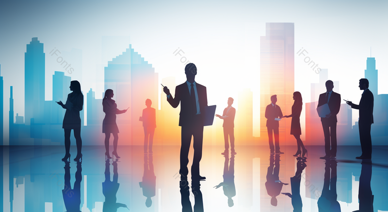 以城市背景和办公建筑为一组的众多工商界人士的抽象形展示了商业交易成功的伙伴关系雇员团队合作信任和协议的概念许多工商界人士以城市背,插画/手绘图,插画/手绘图库,插画/手绘图下载,插画/手绘